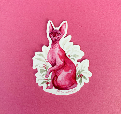 Pink Watercolor Sphynx Cat Sticker